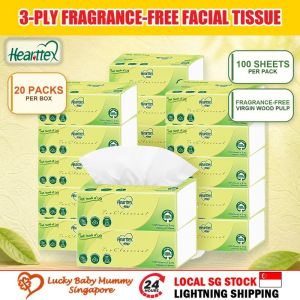 【20Packs/Box】心相印Hearttex 3-Ply Facial Tissue 100 Sheets Soft Fragrance-Free Box Tissue Virgin Wood Pulp