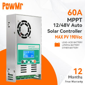 PowMr 60A MPPT Solar Charge Controller and Discharge Controller 12v-48v Auto 190vdc Lcd Fan With Backlight Support Lead Acid Lithium Battery