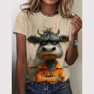 [Local Stock] ZEEMIN Summer Cartoon Animal 3D Print T-shirts Women Streetwear Fashion Casual Y2k Short Sleeve T Shirt O-neck Tees Tops Clothing