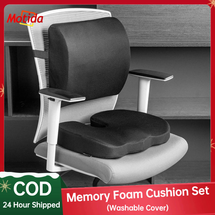 Motida Memory Foam Seat Cushion & Lumbar Support Pillow Set for Office ...