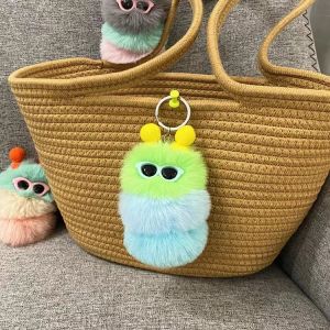 (SG Seller) Caterpillar Keychain Plush Worm Key Ring Color Cute Funny Pompom Plush Cute Keychain Women Bag Pendant Accessories Gifts-WJ115