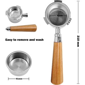 【SG Ready】Coffee 51mm Bottomless Portafilter Compatible with DeLonghi EC680/EC685 Espresso Machine No Base Filter Holder Wooden Coffee Handle Fillter Basket (3 Ear)