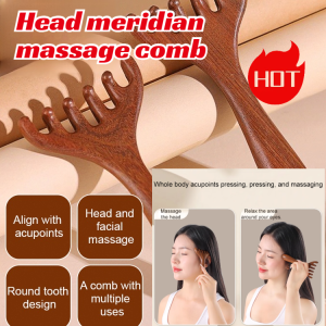 🔥Hot Slae🔥Head Therapy Massager Deer Horn Comb Scalp Stimulator For Acupressure & Relaxation Migraine Pressure Point Relief Traditional Chinese Therapy Instrument Head Massager Scalp Massage Comb Acupressure Tool Natural Sandalwood