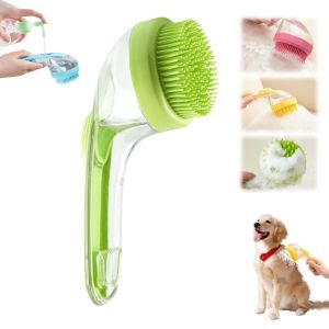 KEBIDUMEI 2 in 1 Pet Bath Brush with Shampoo Dispenser Soft Silicone Dog Cat Grooming Massage Tool Soft Bristles Gentle Massage Shower Brush Pet Supplies