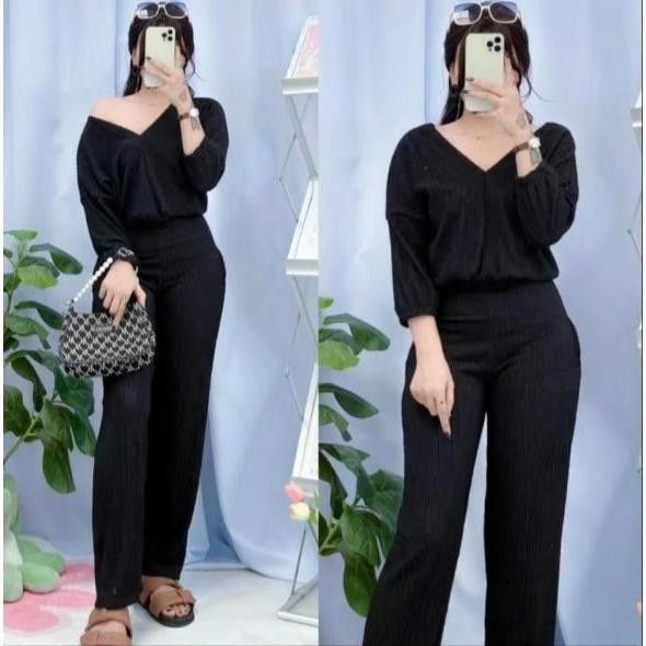 1515-VNeck%20Loose%203/4%20Sleeve%20Top%20Terno%20Coords%20Set%20Trendy%20Women%20Casual%20%5BM-2XL%5D%20-%20Image%206