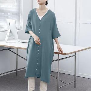 Letian Japanese Summer New Short Sleeve V Collar Loose Dress 3 Color Shirtdress Foreign Trade Yama Japanese and Korean New Products ㏇L0514
