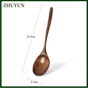 ZHUYUN Thìa thìa súp bằng gỗ bộ đồ ăn thân thiện với môi trường muôi gỗ hình elip tự nhiên