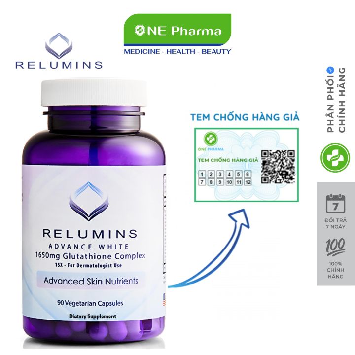 Viên uống trắng da Relumins Advance White 1650mg Glutathione Complex 90 Viên của Mỹ
