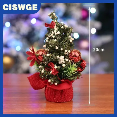 CISWGE Cây thông Noel mini trang trí để bàn đồ trang trí giả bằng thông kèm nơ ruy-băng decor tiệc tại nhà