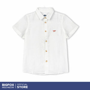 [Áo sơ mi trẻ em 02 515] Áo sơ mi trắng cho bé trai Bigfox Miss Meow mặc đi chơi vải linen size đại trẻ em 5-15 tuổi 30kg 50kg