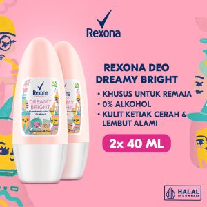 Rexona Roll On Deodorant Antiperspirant Dreamy Bright Formula Pencerah 0% Alkohol 40ml x2