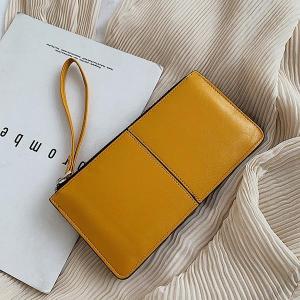 Korean Fashion Oil Wax Leather Ladies Long Wallet Womens Long Clutch Multi-Card with COD