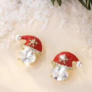 Fashionable Ring Gift 红色圣诞耳环女新年爆款耳钉高级感 小众设计耳坠过年时尚耳饰