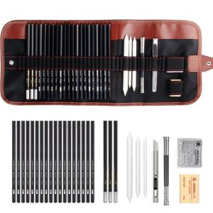 29pcs/Set Pensil Gambar Sketsa/Sketch Pencil Set/Drawing Pencil Set Dan Pisau Penghapus/Dengan Pouch Serut
