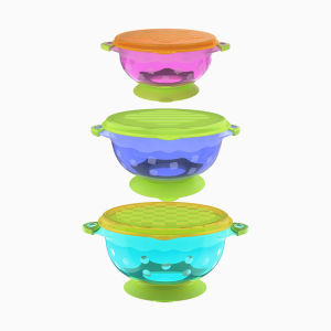 3 Bát Hút Cho Bé Có Thể Xếp Chồng Cái/bộ Hogokids Có Nắp Đậy Cho Trẻ Em Bộ Dao Kéo Và Trẻ Mới Biết Đi