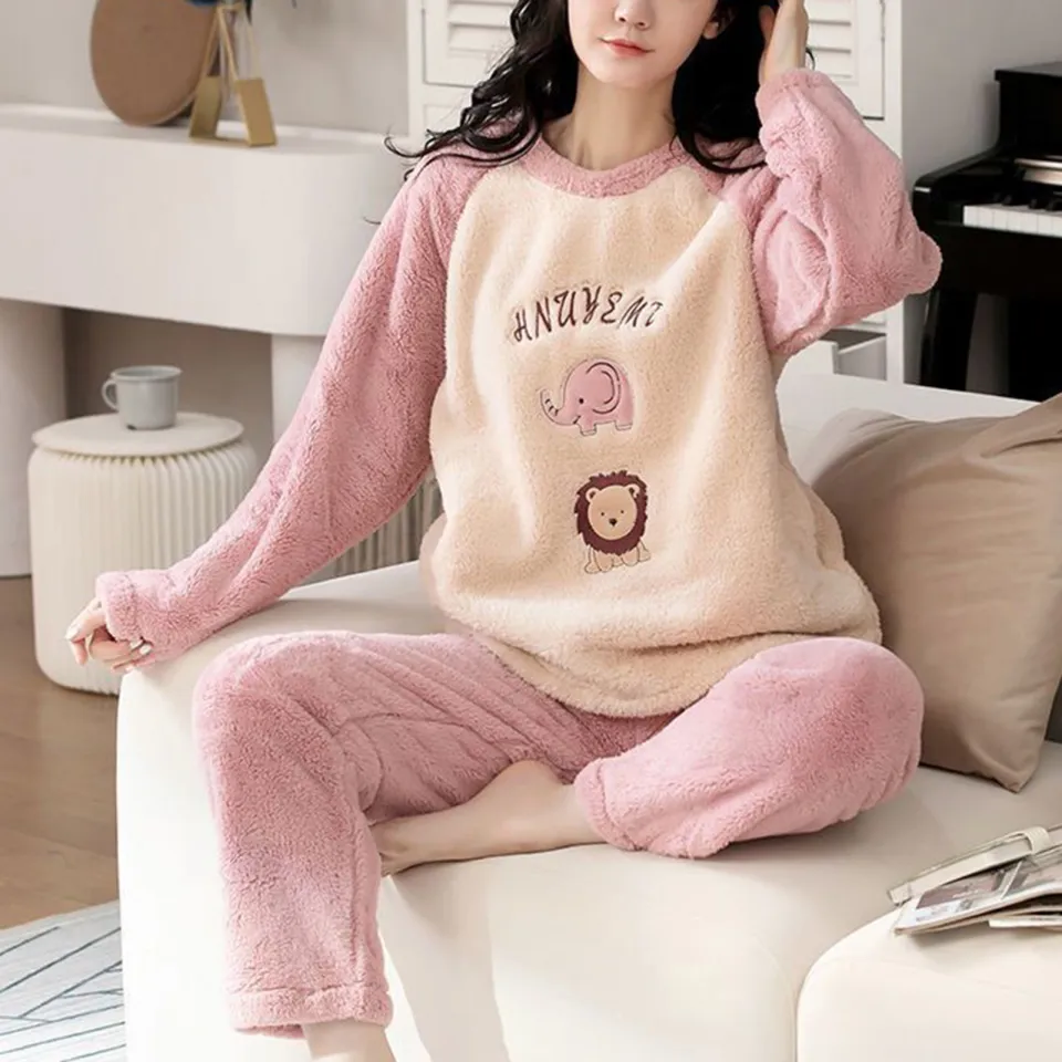 Women Fluffy Pajamas Set Kawaii Leisure Loose Two-Piece Sleepwear