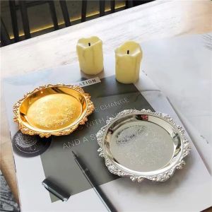 5210A Luxury Metal Tray Iron 10cm Dessert Tray Vintage Small Size Jewelry Dish Home Decoration