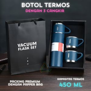 Botol Minum Termos Air Stainless Tahan Suhu Panas Dingin Dengan 3 Tutup Cangkir 450 ML