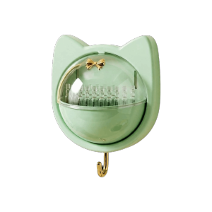 DOORSYUR Wall-Mounted Storage Organizer Multi Functional Cat Ear Storage Box Cute Clear Flip Lid Makeup Storage Bathroom