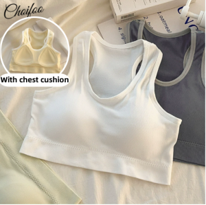 ChoiFoo เสื้อกล้ามกีฬาผู้หญิงพร้อมเบาะหน้าอกสปอร์ตบราโยคะความยืดหยุ่นสูงบราชุดชั้นในไร้ตะเข็บดูดซับแรงกระแทกยกทรงตัวบางระบายอากาศเย็นสำหรับสีทึบแฟชั่นสไตล์เกาหลีแบบเรียบง่ายฤดูร้อน