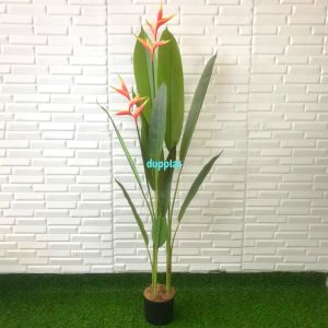 Pohon Plastik Daun Pisangan Heliconia Bird Of Paradise T145 Latex Artificial Pot Dasar Hitam Pajangan Hiasan Dekorasi Rumah Ruangan