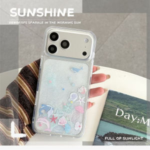 Glitter Quicksand Liquid Case for iPhone 17 16 15 Pro Max Clear Cover Floating Ocean Dolphin Whales Shell Dynamic Move Sand Capa