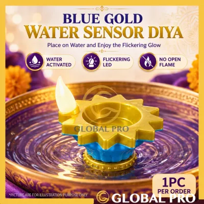1PC Blue Gold Deepavali LED Flameless Water Sensor Diya Vilakku Lamp Warm Light Lampu Hiasan Diwali Indian Indoor Decor