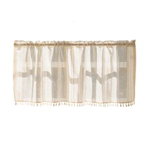 Vintages Faux Linens Texture Short Curtain Valance for Cafes Kitchen Semi Sheer Small Window Panels with Tassels Trim