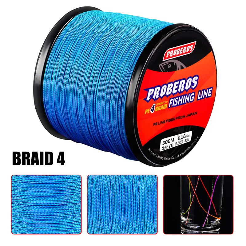 PROBEROS Casting Braided Line 300M 500M 1000M Multifilament Pe Fishing Line  Super Strong 4 Strands Braided
