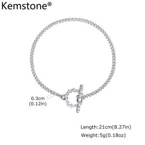 Kemstone Mens Stainless Steel Curb Chain Bracelet with T-Bar Clasp 3MM 5MM 7MM Width