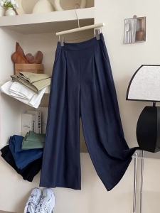 《1015》Retro Ice Silk Washed Cotton Soft Denim Sakamoto Wide Leg Pants Women Summer Lazy Elegant Loose Straight Casual Trousers