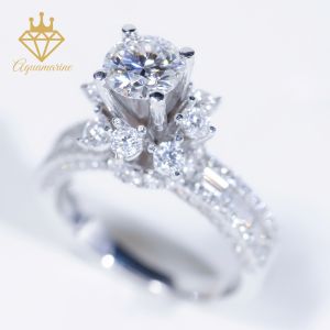 Nhẫn kim cương moissanite 6.3 ly kiểm định GRA bạc xi bạch kim SRE017