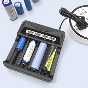 สถานี4แท่นสล็อตสำหรับ2A 3A แบตเตอรี่18650 21700ก้อนพร้อมอินพุตระบบตรวจจับอัจฉริยะ