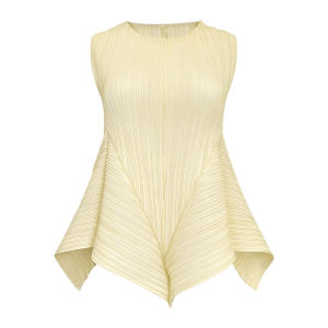 6460 One Size (45-75kg) Casual Style Miyake Pleated Basic Summer WomenS Top Round Neck Solid Color Loose Irregular Versatile Sleeveless T-Shirt