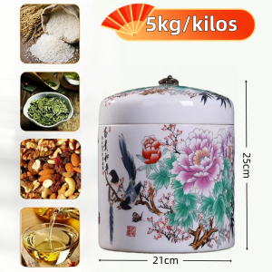 Ceramic Jar For Rice Rice Dispenser 5 Kilos 10kg Sale Ceramic Multifunctional Rice Storage Food Storage Big Ceramic Jar With Cover Insectproof Moistureproof Airtight Container