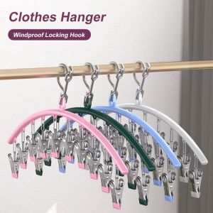 10 Clips Space Saving Hangers Stainless Steel Hangers with Clips Hanging Closet Organizer