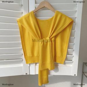 [COD] Modingdue Korean Knitted Shawl Summer Air Conditioning Collar Neck Guard Knit Thin Knotted Cape Shoulder Scarf For Women