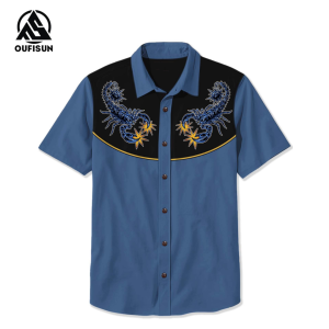 【Oufisun】Mens Shirts Retro Skull Spider Print Shirt Oversize Short-Sleeved Tops Mens Casual Shirt 3 Color Mens Blouse Half Sleeve Casual top