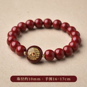 已开光 招财朱砂山鬼花钱手链男女本命年手串道家玄学饰品圆珠单圈红手链 Fortune Cinnabar Mountain Ghost Money Bracelet Mens and Womens Year of Life Hand String Taoist Metaphysical Jewelry Round Bead Single Ring Red Bracelet