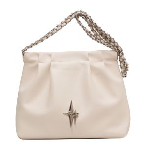 IELGY Ladies Simple Solid Color Chain Shoulder Messenger Bag Texture Trendy Pleated Tote Bag