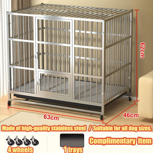 Stainless steel dog cage large dog medium dog with toilet household golden retriever dog cage house kennel gift dog bowl large size stainless cage