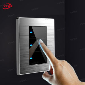 YSVWL wall switch light outlet socket with led auto sensor light brushed stainless steel Tempered glass panel 110v-250v 1/2/3 Gang 1/2 Way switches electrical