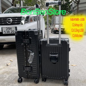 Vali KHUNG NHÔM KHOÁ SẬP size 20/24 inch có KHAY CỐC tiện lợi Có cổng USB 4 góc bọc kim loại chống va đập