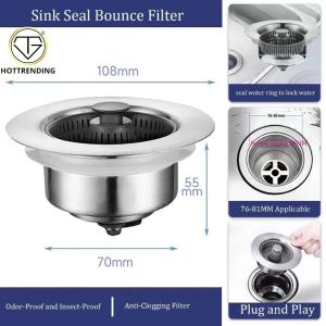 Bộ Lọc Rác Bồn Rửa Bát Nhựa ABS Mạ InoxNút Chặn Thoát NướcKhay Giỏ Lọc 3 In 1 Ngăn Mùi Hôi Thức Ăn Thừa Bồn Rửa Nhà Bếp