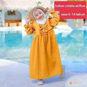 Gamis Anak Noira Crinkle Airflow Mute Free Bross usia 4 - 7 Tahun / gamis anak perempuan kombinasi rempel