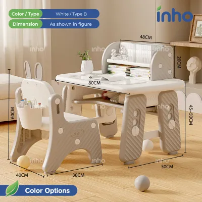 INHO 2 in 1 Adjustable Kids Study Table With Chair Children Learning Dining Table With Chair