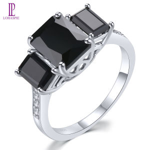 Lohaspie Jewelry Genuine 4 Carats Ring Silver 925 Original Sale Natural Black Spinel Sky Blue Topaz Ring 925 Silver Ring With Stone Topaz Birthstone Ring For Women Jewelry