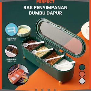 Tempat Bumbu Dapur Serbaguna dengan Sendok Seasoning Storage Box / Tempat Penyimpanan Bumbu Dapur Minimalis / Wadah Bumbu Praktis PH C860