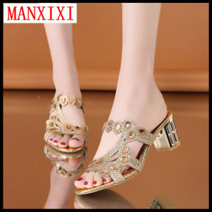 Dép Lê Phiên Bản Hàn Quốc Thương Hiệu MANXIXI Giày Thời Trang Giày Cao Gót Xăng Đan Đính Ngọc Trai Hoa Đẹp Quyến Rũ 2.36 Inch Dành Cho Nữ (Cỡ 35-41)
