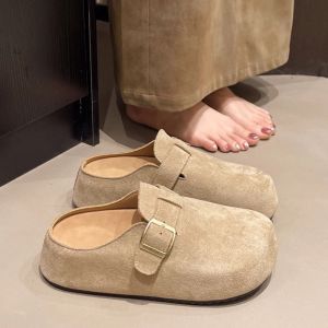 Free Shipping Super Soft Sheepskin Inner Height-Increasing Slip-On Mules For Women Autumn New Style Thick-Soled Loafers For Casual Wear